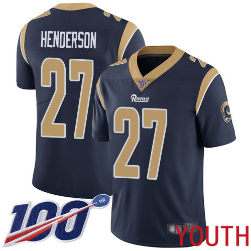 Los Angeles Rams Limited Navy Blue Youth Darrell Henderson Home Jersey NFL Football 27 100th Season Vapor Untouchable